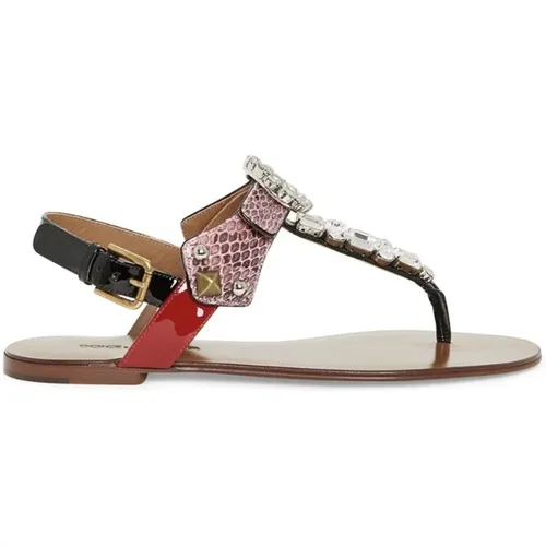 Leder Sandalen mit Kristallverzierung , Damen, Größe: 35 EU - Dolce & Gabbana - Modalova