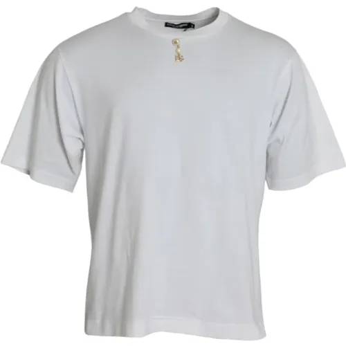 Weiße Crew Neck T-shirt mit Verzierung , Herren, Größe: M - Dolce & Gabbana - Modalova