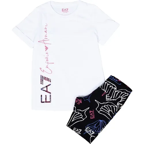 Weiße Hose mit Logo-Kontrast-T-Shirt und Bermuda-Shorts - Emporio Armani EA7 - Modalova