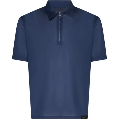 Blau Baumwoll-Poloshirt mit Reißverschluss , Herren, Größe: XL - Low Brand - Modalova