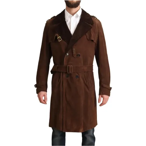 Leather Long Trench Coat Men Jacket , male, Sizes: M - Dolce & Gabbana - Modalova