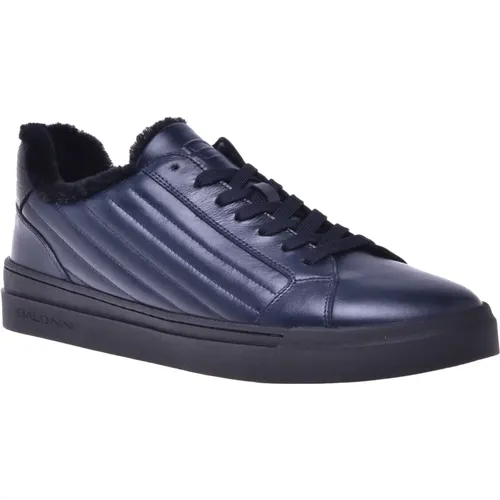 Trainers in dark quilted leather and leather , male, Sizes: 11 UK, 12 UK, 10 UK, 7 1/2 UK, 8 UK, 6 UK, 7 UK, 9 UK - Baldinini - Modalova