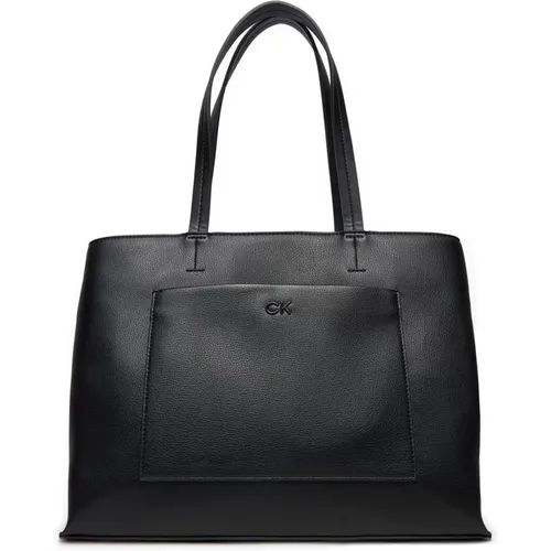 Schwarze Handtasche mit Außentasche , Damen, Größe: ONE Size - Calvin Klein - Modalova