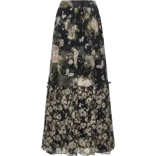 Floral Silk Tiered Skirt , female, Sizes: M - Alessia Zamattio - Modalova