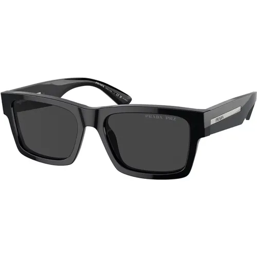 Rechteckige Sonnenbrille Schwarz Eleganter Stil , Herren, Größe: 56 MM - Prada - Modalova