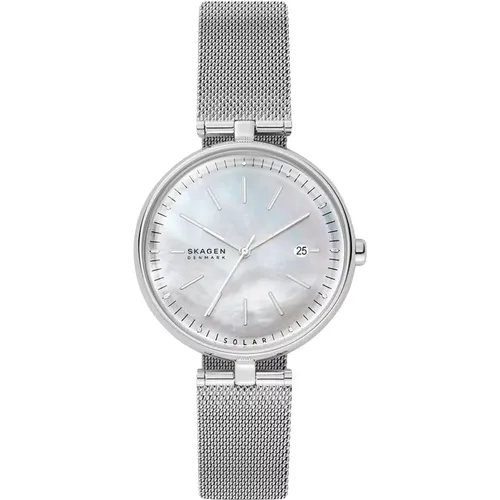 Karolina Solar-Powered Steel Mesh Watch , female, Sizes: ONE SIZE - skagen - Modalova