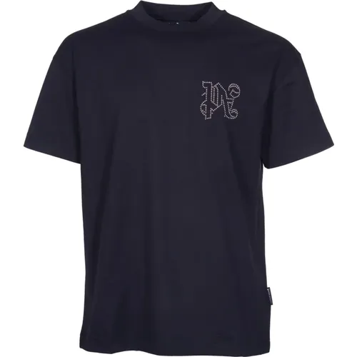 Cotton T-shirt with embroidered monogram , male, Sizes: XL, L, S, M - Palm Angels - Modalova