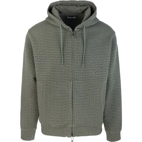 Grüner Hoodie Mit Reißverschluss , Herren, Größe: S - Emporio Armani - Modalova