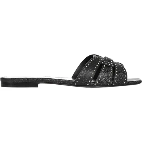 Schwarze Sandalen mit quadratischer offener Spitze und geflochtenen Riemen , Damen, Größe: 36 EU - Saint Laurent - Modalova