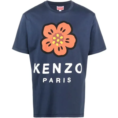 Navy Poppy Print T-Shirt , male, Sizes: L - Kenzo - Modalova