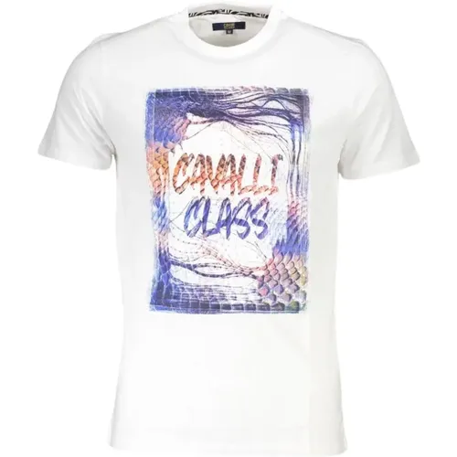 Druck Logo Kurzarm Baumwoll T-Shirt , Herren, Größe: L - Cavalli Class - Modalova