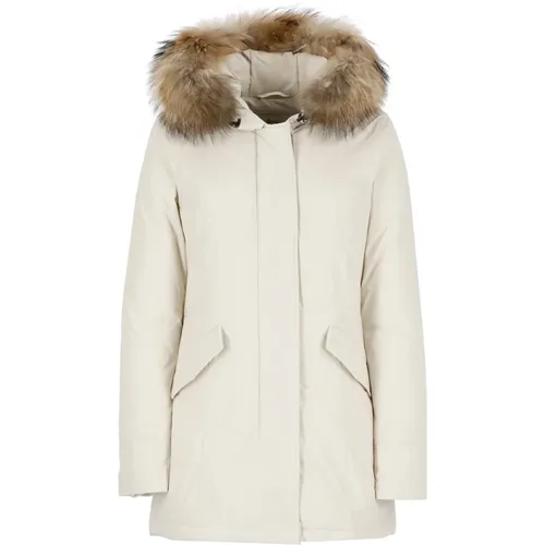 Ivory Tech Stoff Parka mit Abnehmbarer Pelzkapuze - Woolrich - Modalova