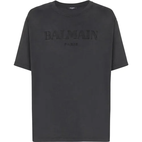 Weites T-Shirt mit Vintage-Stickerei , Herren, Größe: XS - Balmain - Modalova