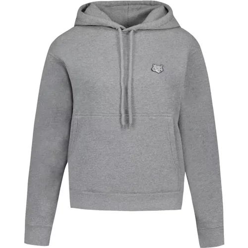 Fuchskopf Patch Hoodie Grau Melange , Herren, Größe: L - Maison Kitsuné - Modalova