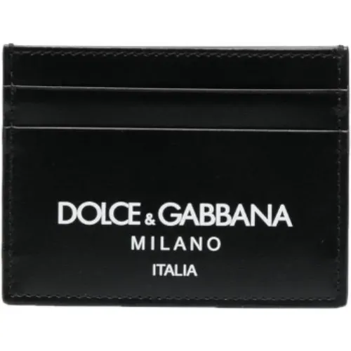 Leather Card Holder with Logo Print , male, Sizes: ONE SIZE - Dolce & Gabbana - Modalova