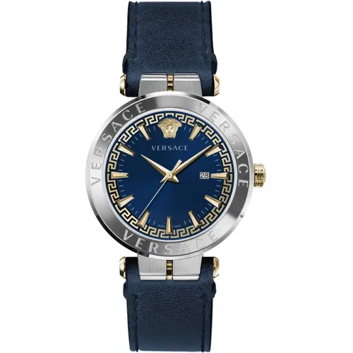 Aion Leather Strap Blue Watch , male, Sizes: ONE SIZE - Versace - Modalova