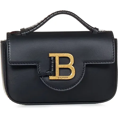 Schwarze Leder Mini Handtasche mit Goldenem B Monogramm - Balmain - Modalova