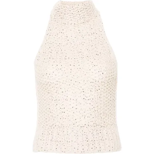 Crystal Embellished Nude Wool Sweater , female, Sizes: M, S - Ermanno Scervino - Modalova