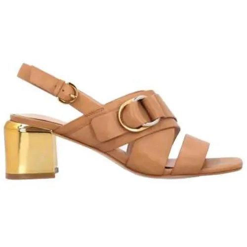 Leather Sandal with Gold Heel , female, Sizes: 4 UK, 7 UK, 5 UK, 3 UK, 6 UK - pinko - Modalova