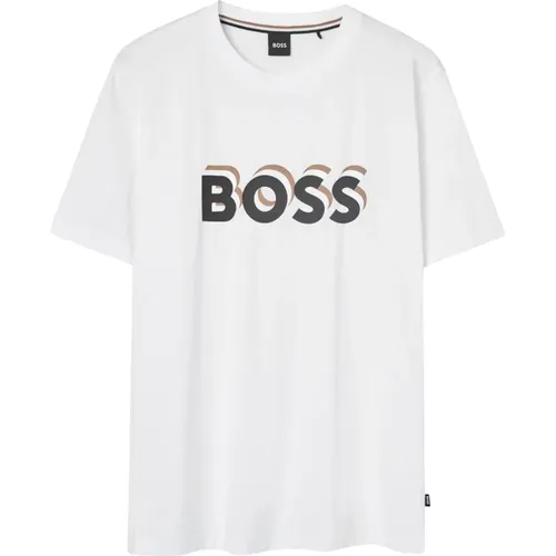 Weißes Bedrucktes T-Shirt , Herren, Größe: XL - Boss - Modalova