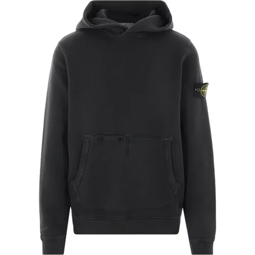 Schwarzer Baumwollhoodie mit Kängurutasche , Herren, Größe: L - Stone Island - Modalova