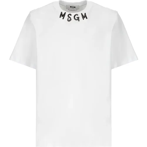 Weiße Baumwoll-T-Shirt mit Logo , Herren, Größe: L - MSGM - Modalova