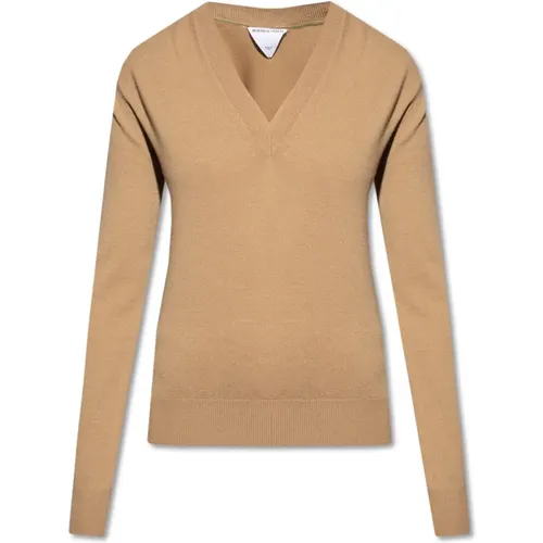 Light Wool V-Neck Sweater , female, Sizes: L, M - Bottega Veneta - Modalova
