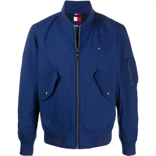 Blaue Textiljacke , Herren, Größe: S - Tommy Hilfiger - Modalova