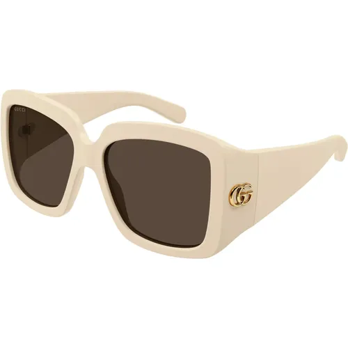 Ivory/Brown Sunglasses , female, Sizes: 55 MM - Gucci - Modalova