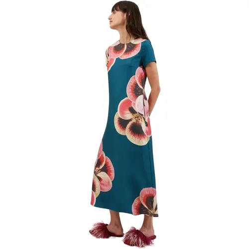 Schwingkleid mit Pansy Print,Schwarzes Swing-Kleid,Schwingendes Seidenkleid,Vintage-inspiriertes Swingkleid,Dresses,Regenbogen Swing Kleid - La DoubleJ - Modalova
