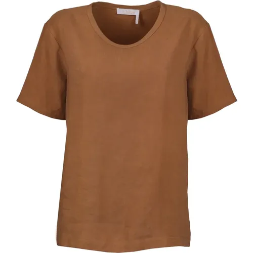 Linen and Silk T-Shirt, Regular Fit , female, Sizes: L - Chloé - Modalova