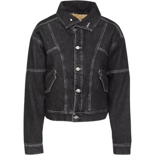 Black Denim Jacket with Eco-Fur , female, Sizes: S, L, M - Icon Denim - Modalova