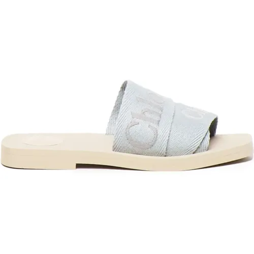 Blaue Perle Flache Pantoffeln Sandalen , Damen, Größe: 38 EU - Chloé - Modalova