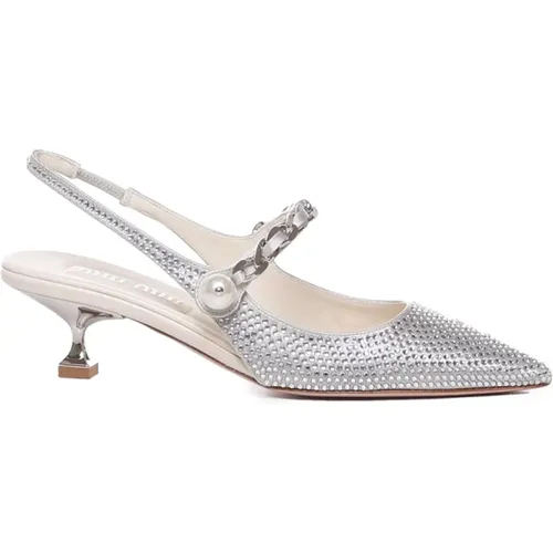 Silver Rhinestone Slingback Heels , female, Sizes: 6 UK, 4 UK, 5 UK - Miu Miu - Modalova