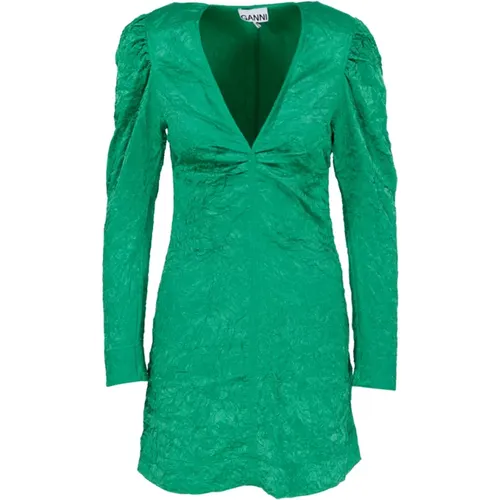 Bright Crinkled Satin V-Neck Mini Dress , female, Sizes: M - Ganni - Modalova