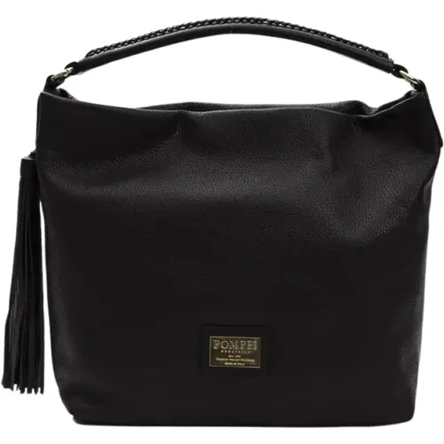 Elegante schwarze Lederschultertasche - Pompei Donatella - Modalova