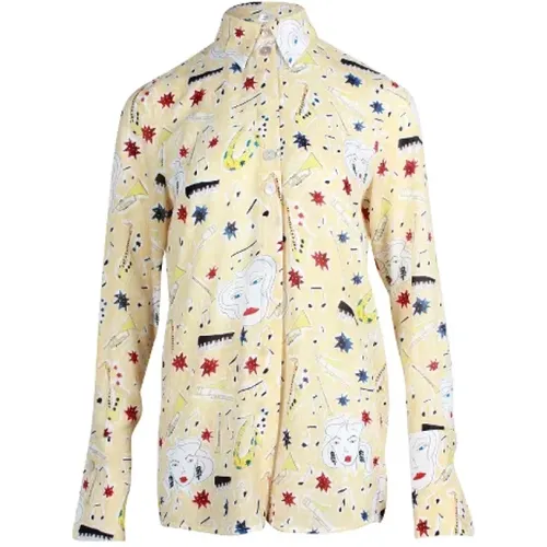 Gelbes Polyester-Musik-Button-Down-Shirt , Damen, Größe: 2XS - Victoria Beckham - Modalova