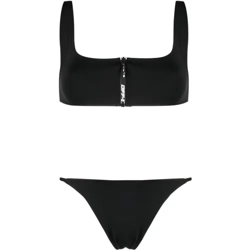 Logo-Print Bikini with Zip Fastening , female, Sizes: 2XS, S - Off White - Modalova