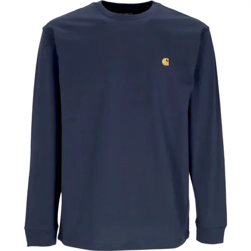 Blau/Gold Langarm Chase T-Shirt , Herren, Größe: L - Carhartt WIP - Modalova
