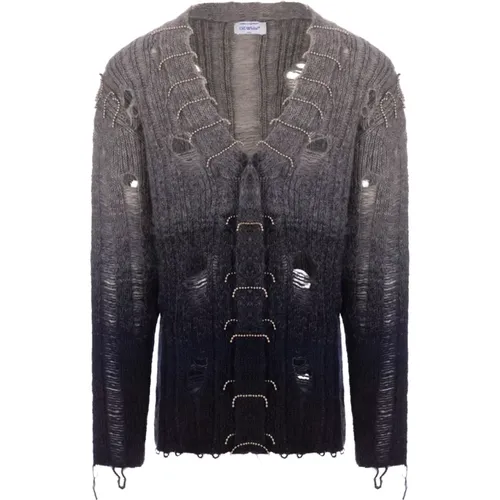 Grey Mohair Degrade Cardigan Sweater , male, Sizes: M, S - Off White - Modalova