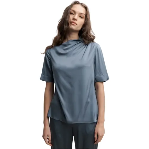 Luxuriöses Seiden-T-Shirt mit Asymmetrischen Falten , Damen, Größe: S - Ahlvar Gallery - Modalova
