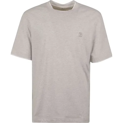 Herren Graues Baumwoll-T-Shirt mit Besticktem Logo , Herren, Größe: 2XL - BRUNELLO CUCINELLI - Modalova
