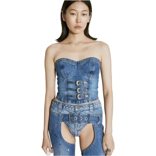 Denim Bustier mit Schnalldetail , Damen, Größe: S - Guess - Modalova