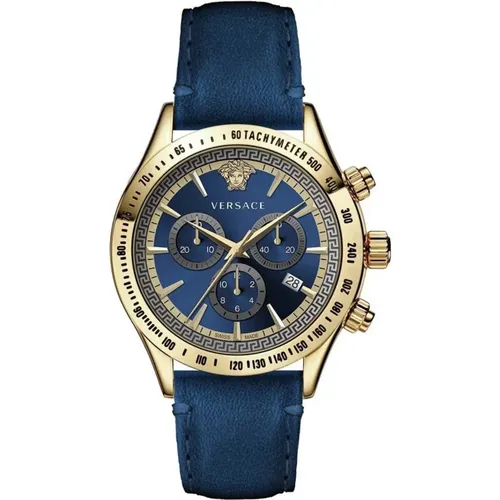 Klassische Chrono Blau Leder Gold Uhr , Herren, Größe: ONE Size - Versace - Modalova