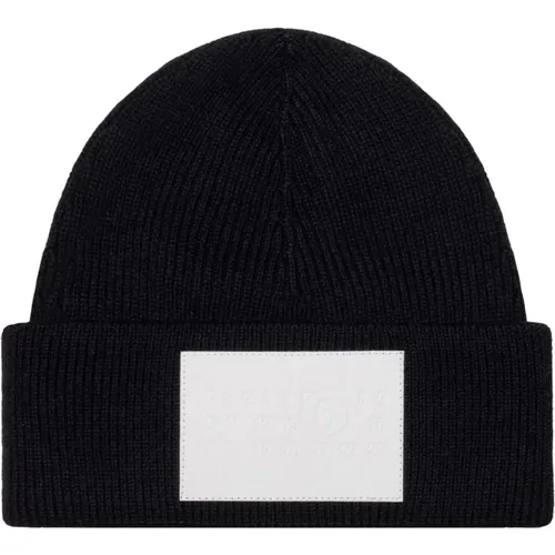 Schwarze Beanie mit numerischem Logo , Damen, Größe: L - MM6 Maison Margiela - Modalova