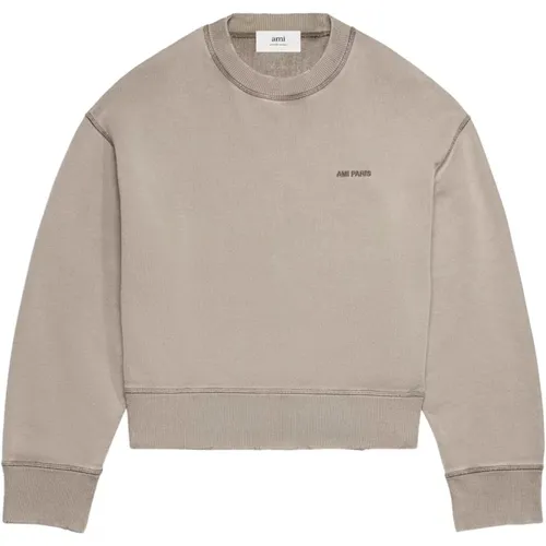 Logo-Embroidered Cotton Sweatshirt , male, Sizes: XL, L - Ami Paris - Modalova
