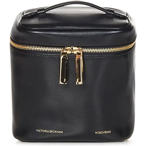 Schwarze Lederschultertasche mit goldenen Details - Victoria Beckham - Modalova