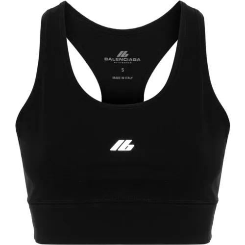 Schwarzes ärmelloses reflektierendes Logo Crop Top , Damen, Größe: M - Balenciaga - Modalova