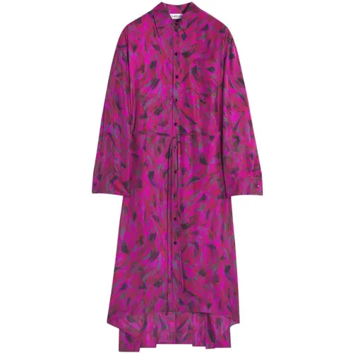 Fuchsia Bedrucktes Seiden Plissee Kleid - Lanvin - Modalova