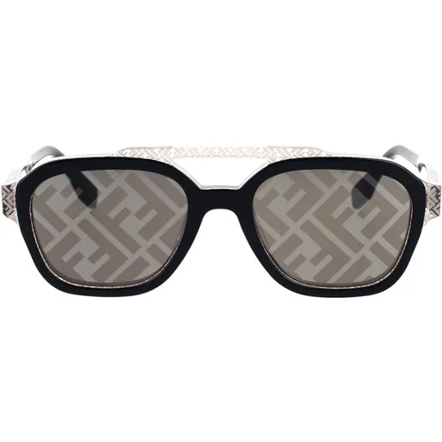 Glamouröse geometrische Sonnenbrille mit silbernen Gläsern,Quadratische Acetat-Sonnenbrille mit Transparenten Details - Fendi - Modalova